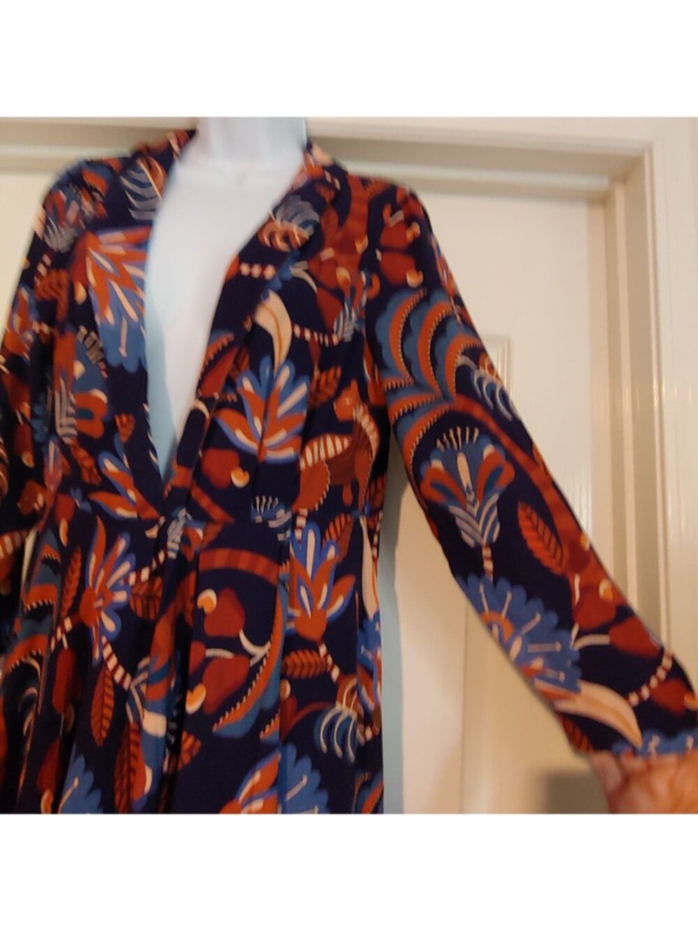 Farm Rio Faux Wrap Maxi Dress Tiger Jungle Floral Animal Print Boho L Art Fairy - Picture 13 of 15